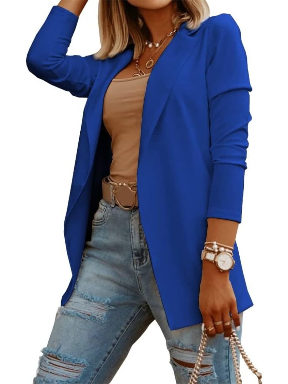 〽️Women's Navy Casual Long Sleeve Knit Open Front Business Office Blazer Jacket